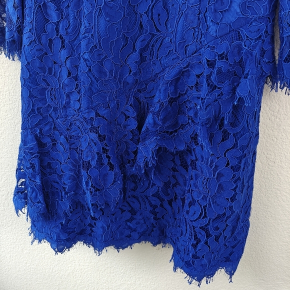 ELIZA J NWOT Cobalt Blue Sheer Lace Ruffle Peplum 3/4 Sleeve Cocktail Dress Sz 6 - Picture 8 of 14